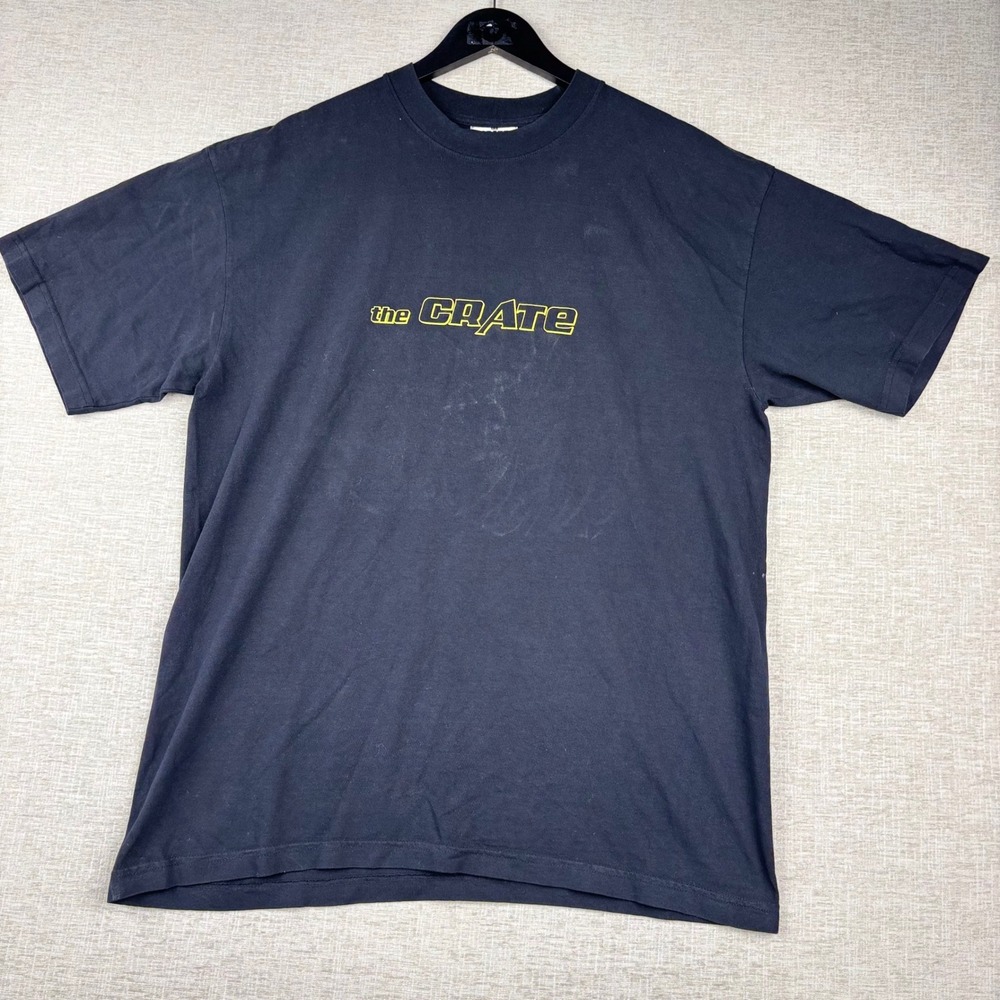 The Crate Mens Graphic T-Shirt Black Yellow Logo Short Sleeve Crewneck Large